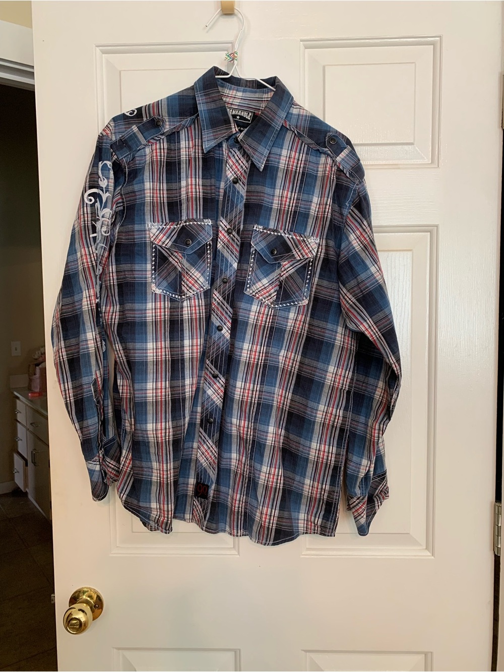 Panhandle Slim Blue and Red Plaid Western Button-Down Shirt